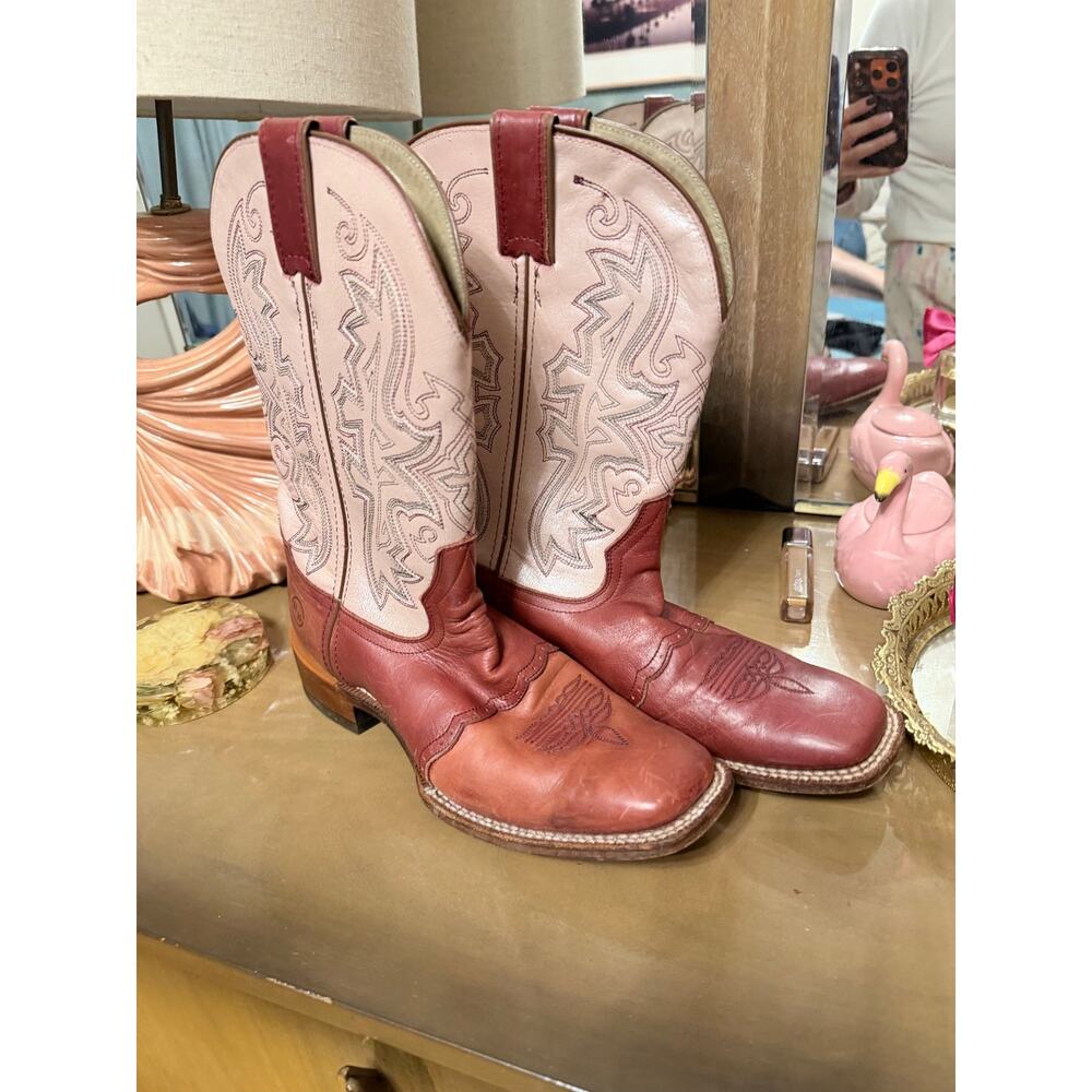 Double H Women’s Western Cowboy Boots Two Tone Brown Cream 8.5 - Picture 2 of 11